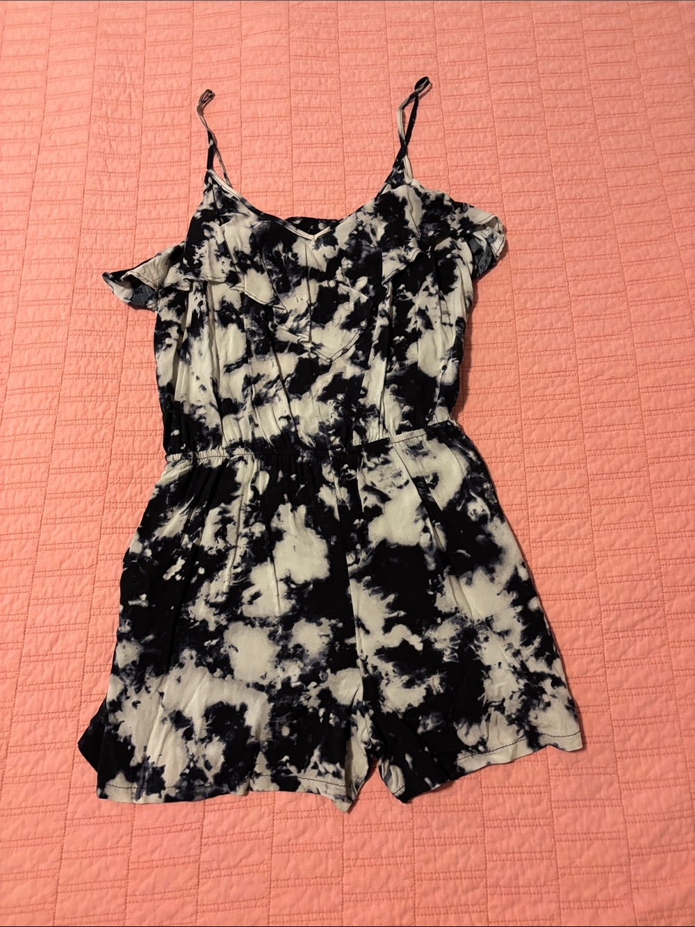Mimi Chica Black & White Tie-Dye One-Piece Shorts Romper